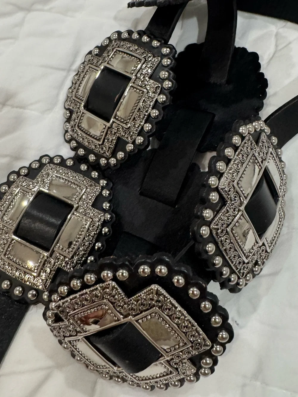 Roper Women Black Cross Concho Belt silver-finished cross-shaped western Large